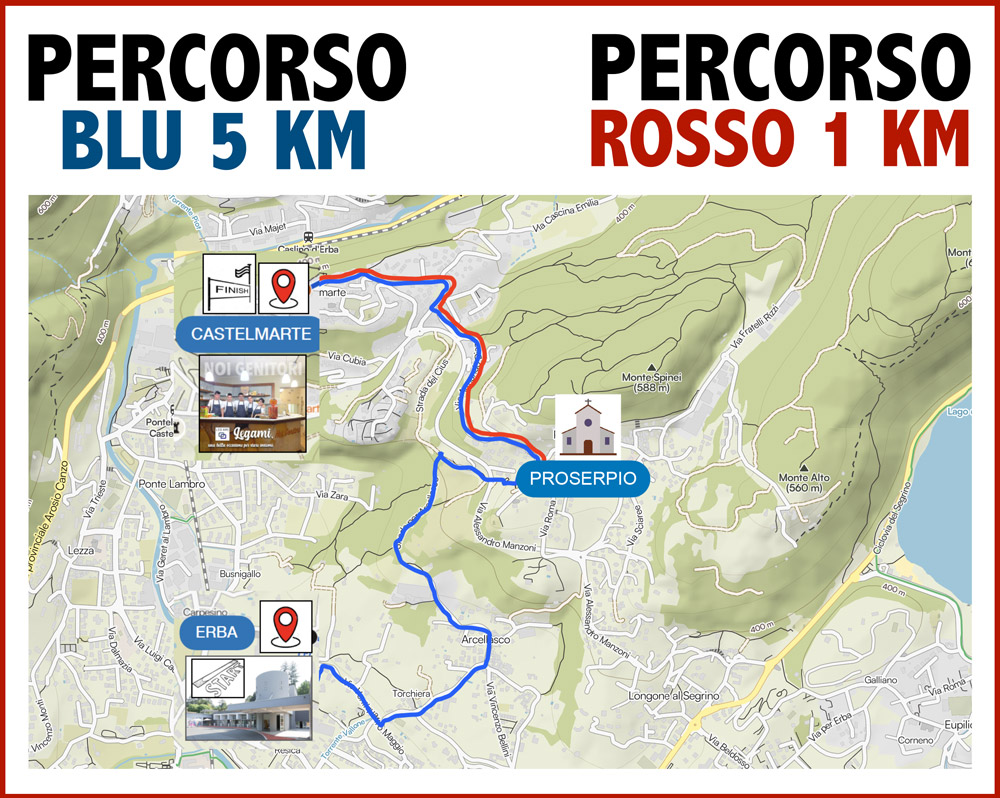 percorso camminata legami 2026 - partenza Erba sede Noi Genitori tappa Proserpio arrico a Castelmarte Legami